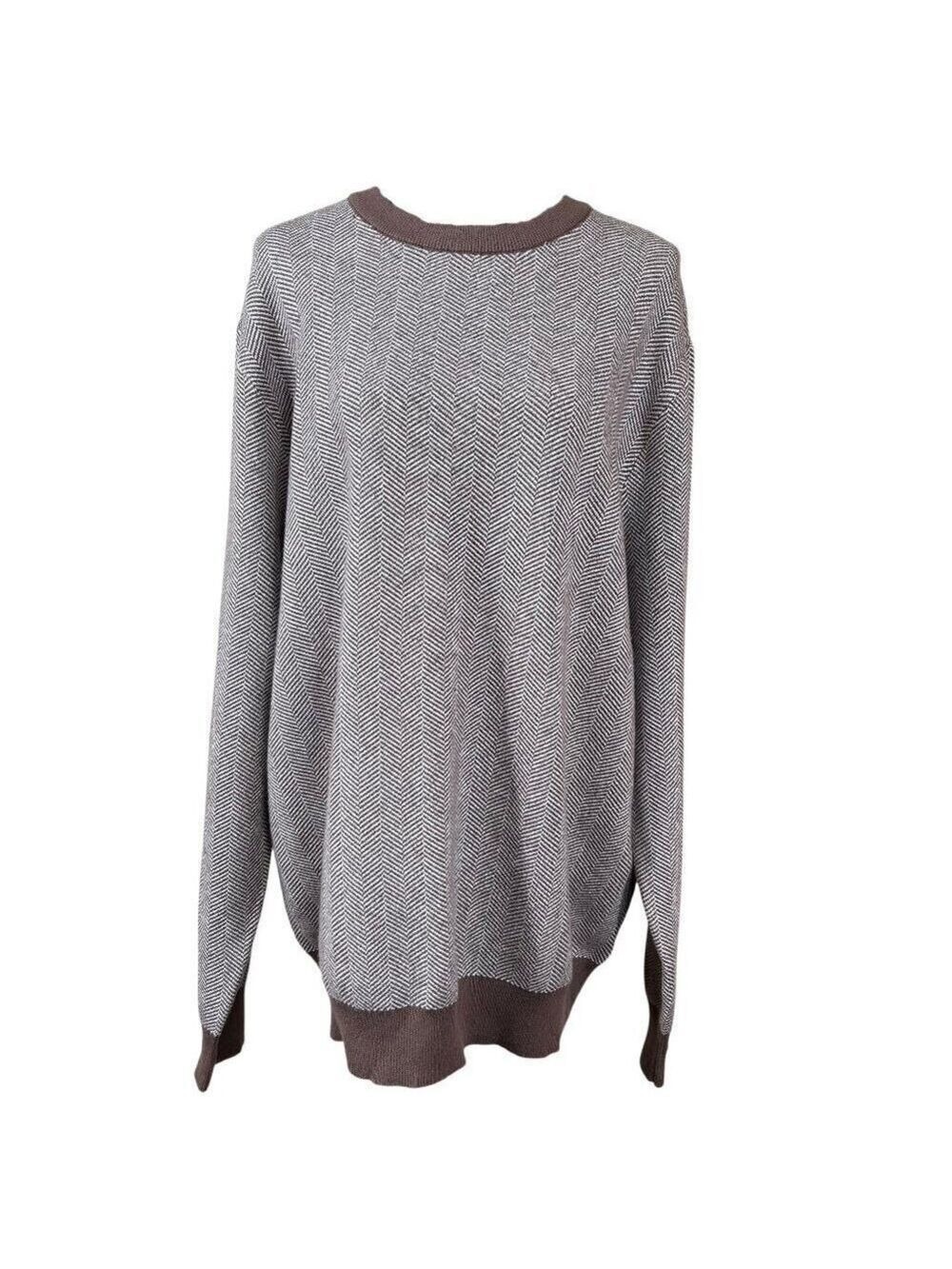 Lachlan British Inspired Brown Tan Crew Neck Long Sleeve Tweed Sweater Size XL